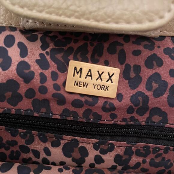 MAXX New York Pebbled Leather Satchel | Tan Neutral Gold Shoulder Leopard Tote - Picture 3 of 13